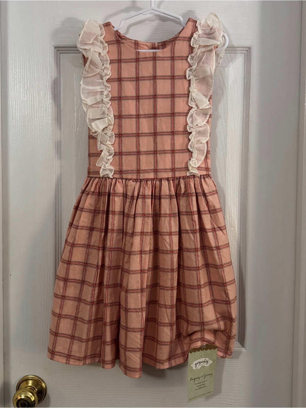 NWT Persnickety Girl Pink Plaid Dress with Sleeveless Cream Ruffles